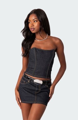 Foster Lace Up Washed Denim Corset image number 1