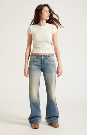 Jade Low Rise Bootcut Jeans Button Pocket Light Blue image number 6