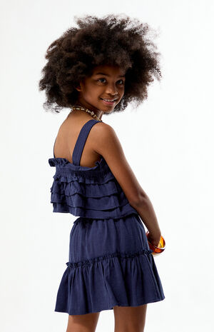 Navy Linen Ruffle Mini Skirt image number 4