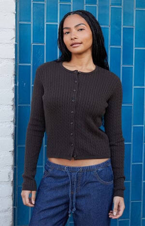 Brown Zoe Cable Knit Cardigan image number 1