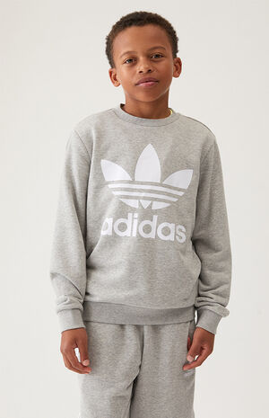 county Tangle shear adidas Kids Heather Grey Trefoil Crew Neck Sweatshirt | PacSun