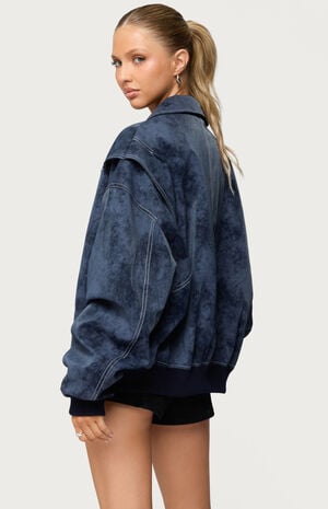 Ownley Oversized Faux Leather Bomber Jacket image number 3