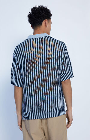 Blue Crochet Polo Sweater image number 3