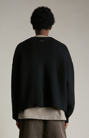 Black Heavy Waffle Knit Cardigan image number 4