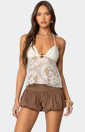Sheer Crochet Babydoll Halter Top image number 1