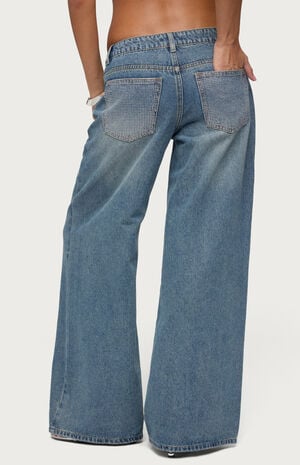 Rhinestone Low Rise Wide Leg Jeans image number 5