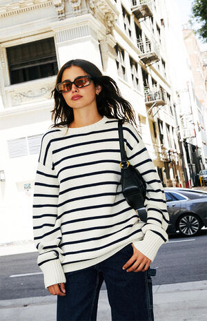 White & Black Striped Brianna Sweater image number 1