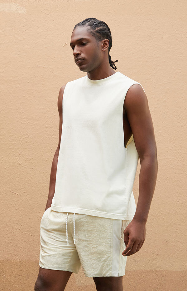 A.R.C. Off White Vintage Wash Cut Muscle T-Shirt