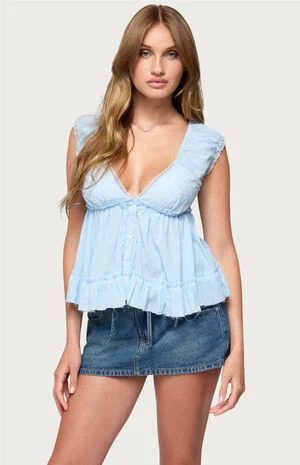 Gizelle Cotton V Neck Babydoll Top image number 1