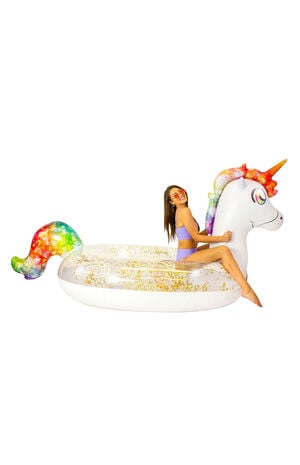 Gigantic Rainbow Glitter Unicorn Pool Raft image number 1