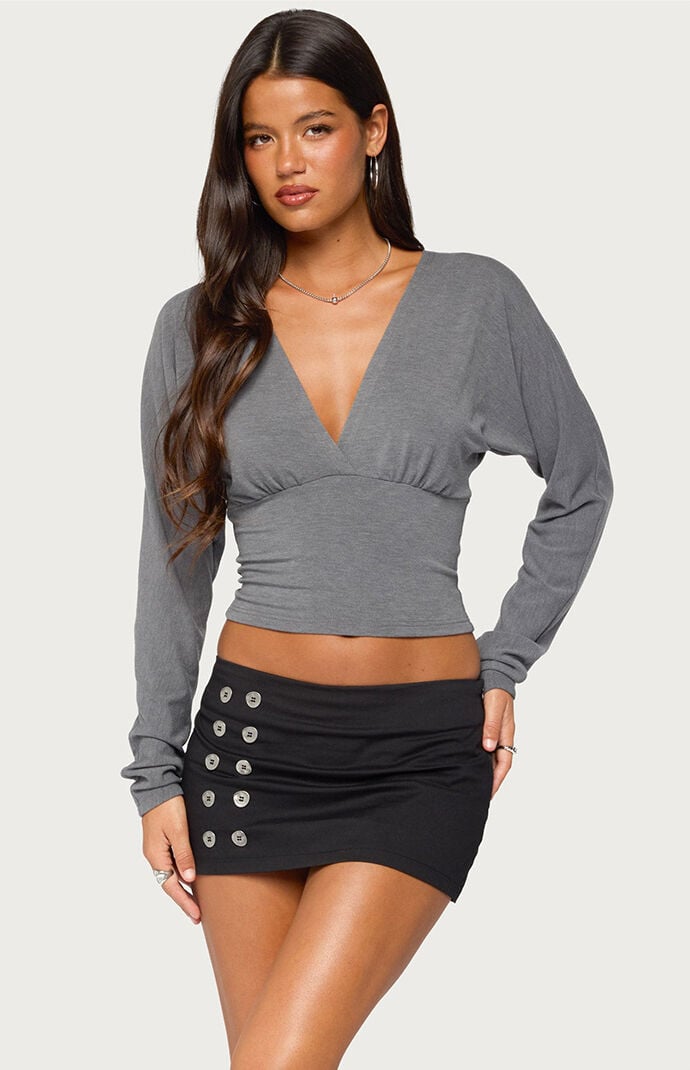 Edikted Gilla Long Sleeve V-Neck Top