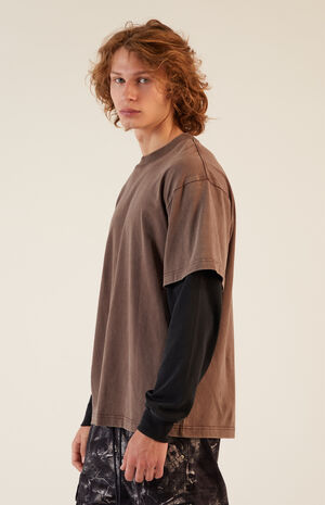 Brown Potassium Layered Long Sleeve T-Shirt image number 2
