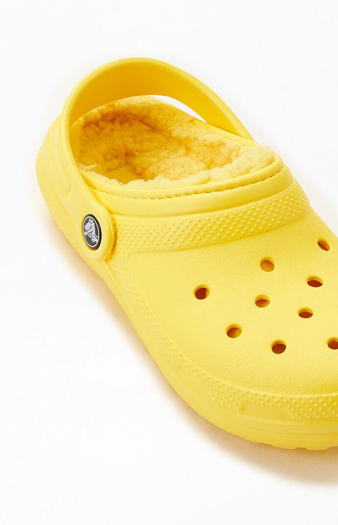 Yellow fur crocs sales