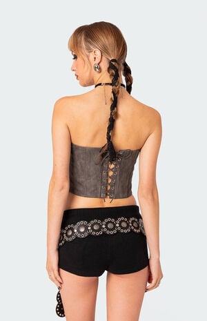 Christa Washed Faux Leather Corset image number 5