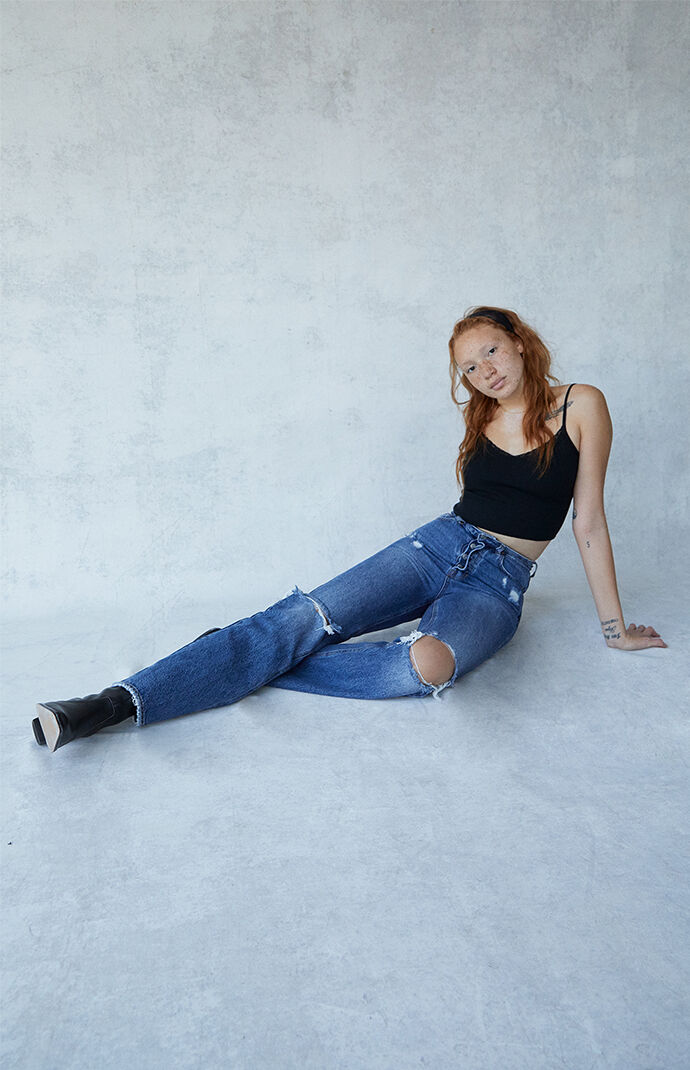 Eco Dark Blue High Waisted Bootcut Jeans
