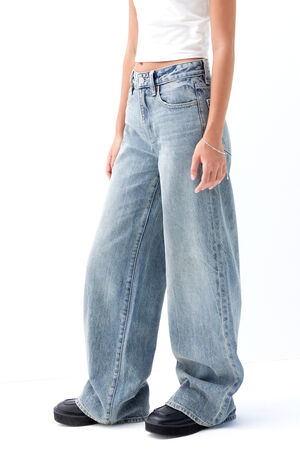 Jessie Medium Indigo High Waisted Baggy Jeans image number 3