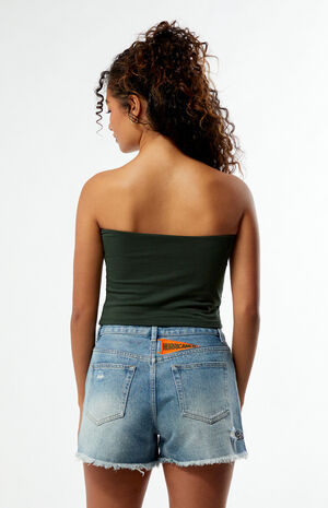 Miami Hurricanes High Waisted Relaxed Patched Denim Shorts image number 4