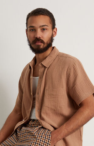 Brown Textured Classic Cotton Camp Shirt image number 2