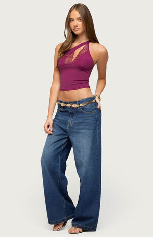 One Shoulder Peekaboo Lacey Cutout Top image number 4