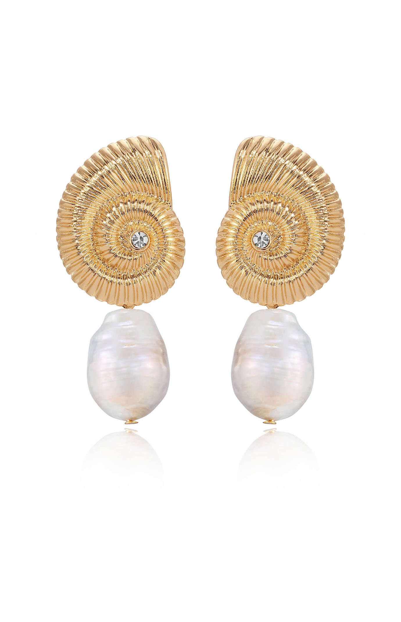 Ettika Nautilus Shell Freshwater Pearl Dangle Earrings