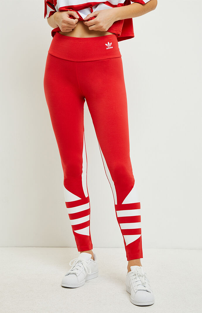 adidas red large logo leggings