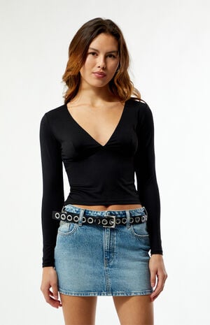 Gianna Plunge V-Neck Long Sleeve Top image number 2