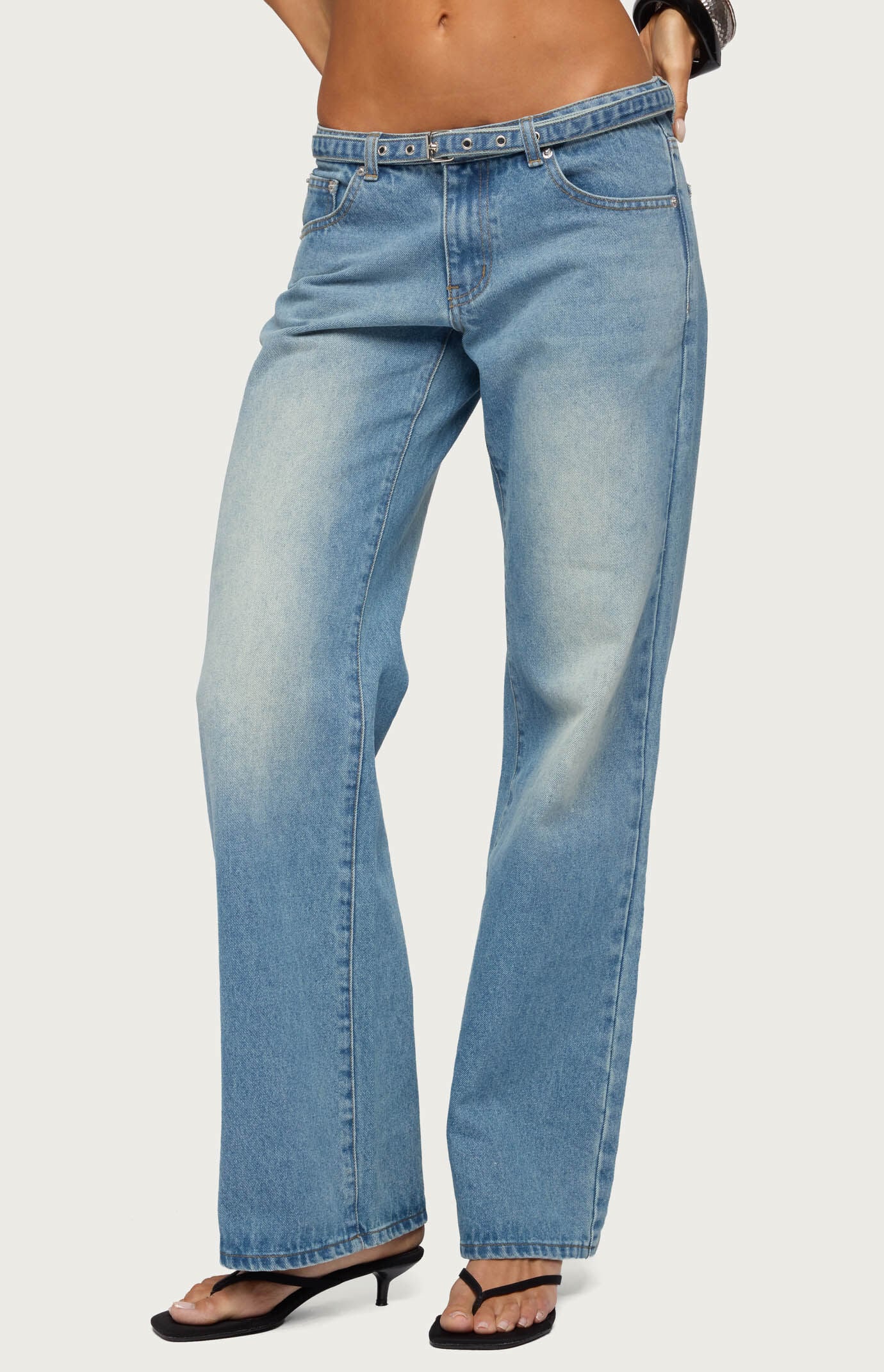 Edikted Belted Low Rise Straight Leg Jeans