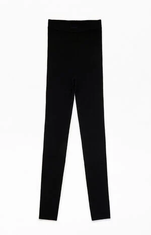 Women's Vintage Black Ribbed Knit Leggings image number 1