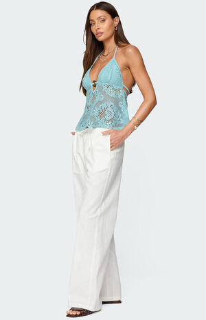 Sheer Crochet Babydoll Halter Top image number 4