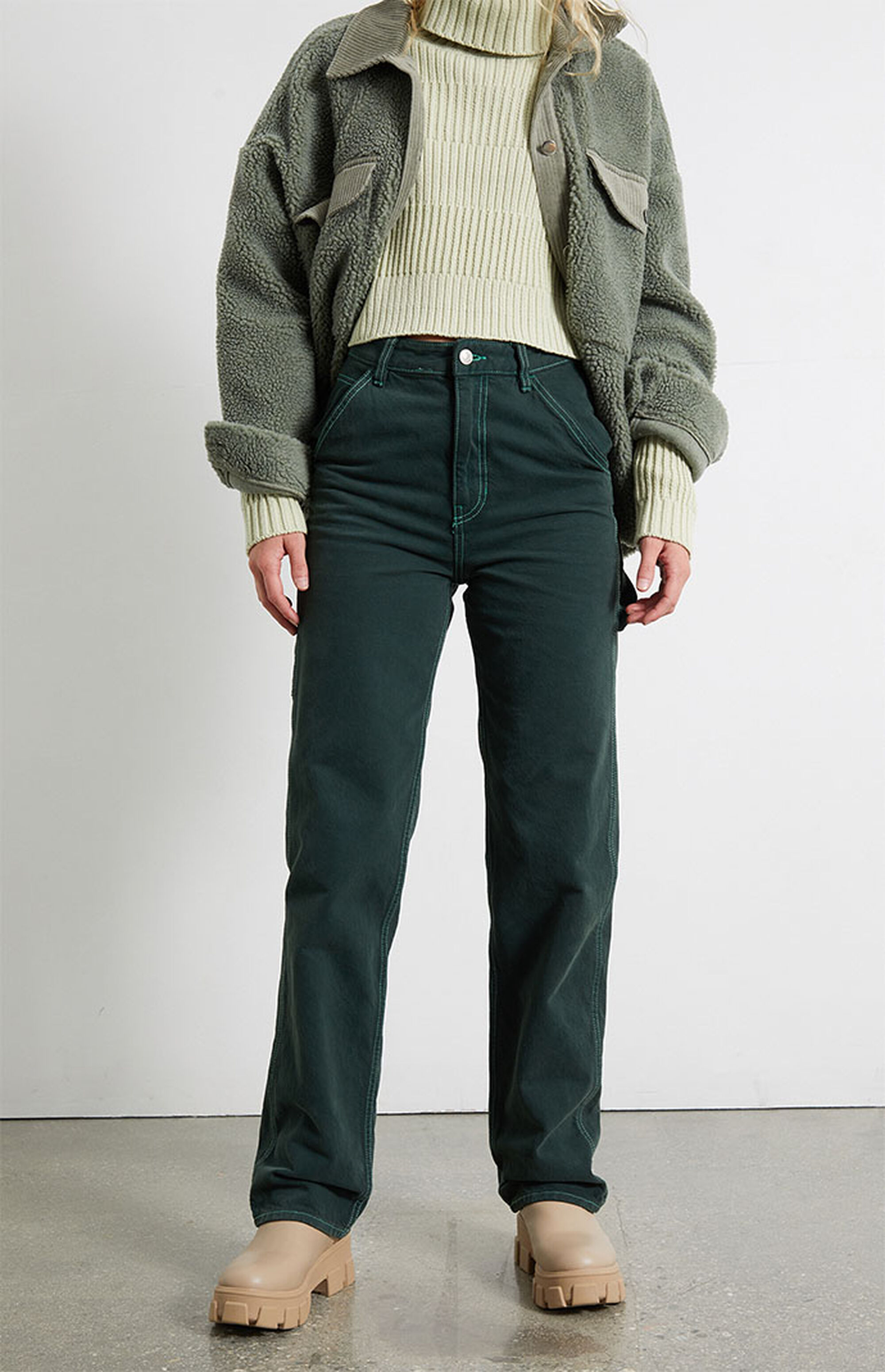 green carpenter trousers