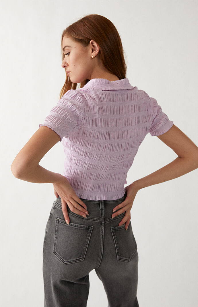 Shirred Smocked Button Down Shirt