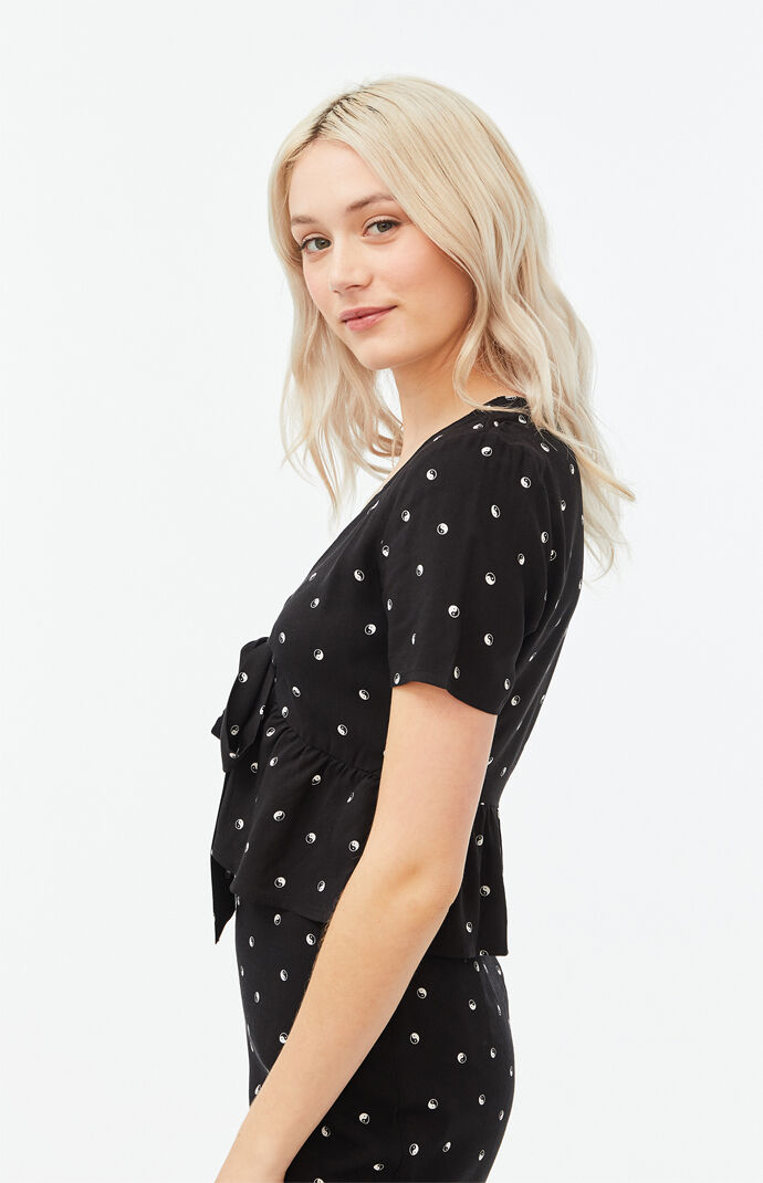 Printed Tie Front Top