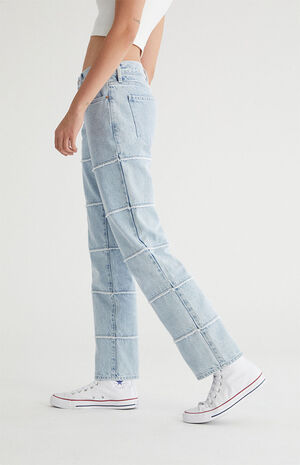 Eco Light Blue Frayed Low Rise Straight Leg Jeans image number 3