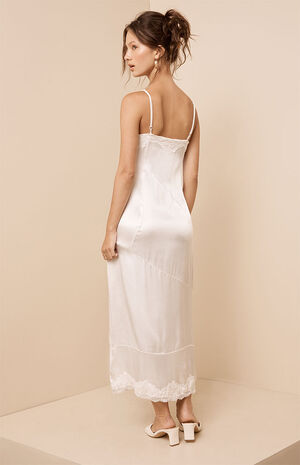 Satin Lace Trim Midi Dress image number 4