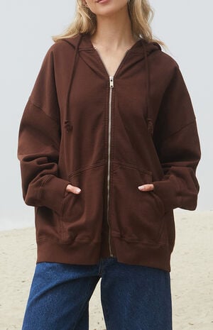 Brown Christy Full Zip Oversized Hoodie image number 1