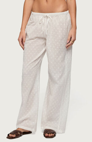 Embroidered Polka Dot Sheer Cotton Pants image number 2