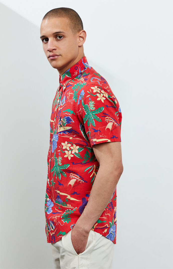 Tropical Seersucker Button Up Shirt