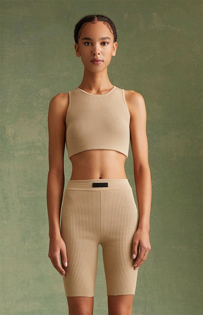 Fear of God ESSENTIALS Women's Gold Heather Sweater Knit Biker Shorts