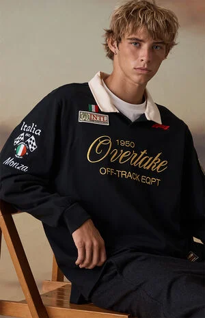 x Pacsun Black Overtake Eqpt Rugby Polo Shirt image number 5