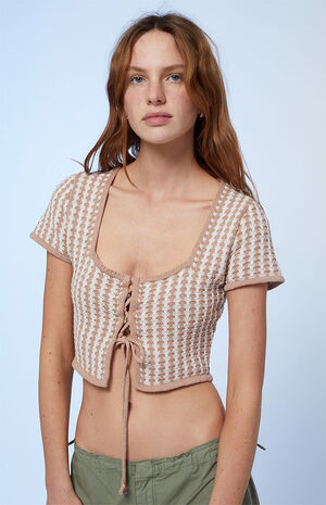 Lace Up Crochet Sweater image number 1