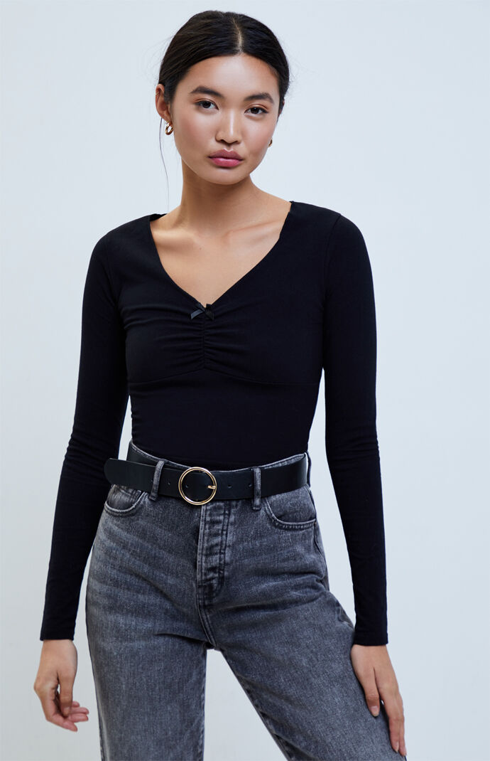 Me To We Long Sleeve Cinched Bow Top Pacsun