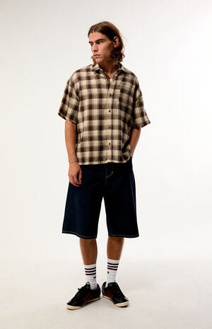 Tan Plaid Woven Flannel Shirt image number 4