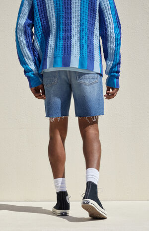 Eco Medium Blue Cut Off Denim Shorts image number 6
