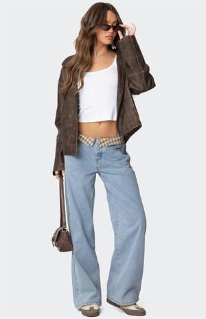 Peekaboo Plaid Low Rise Jeans image number 1