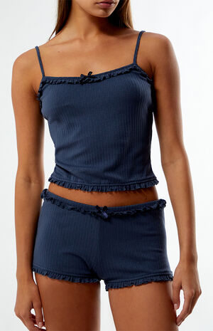 Ruffle Knit Pajama Tank & Shorts Two-Piece Set image number 2