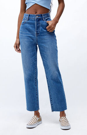 Eco Medium Blue High Waisted Straight Leg Jeans image number 1