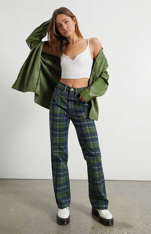 Plaid High Waisted Dad Jeans image number 1