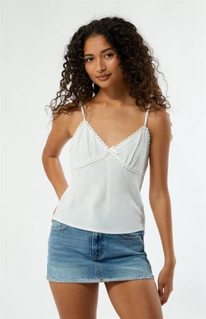 Lace Trim V-Neck Babydoll Tank Top image number 1