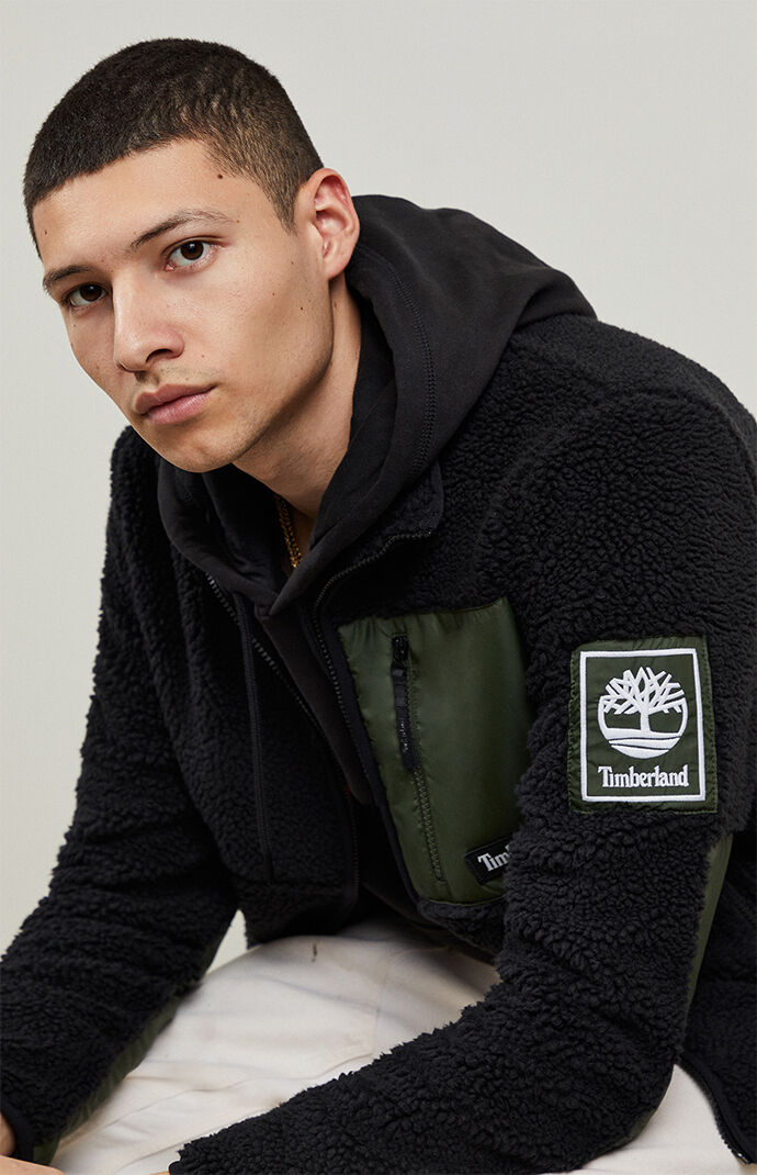 Olive Outdoor Sherpa Fleece Zip Up Jacket