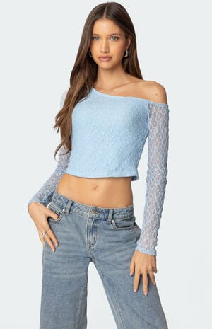 Fabia Asymmetric Textured Lace Top image number 1